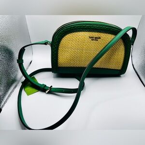 Kate Spade Green Bean and Natural Straw Crossbody Reiley Purse NEW WITH TAGS